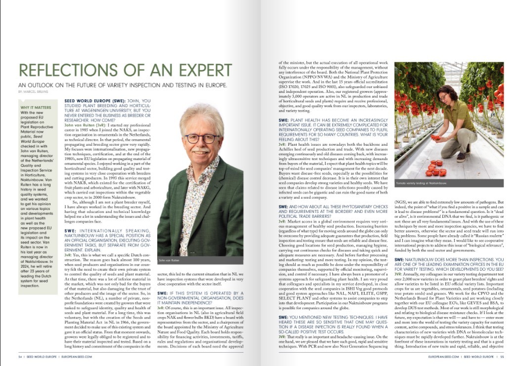 Reflections of expert John van Ruiten in magazine Seed World Europe