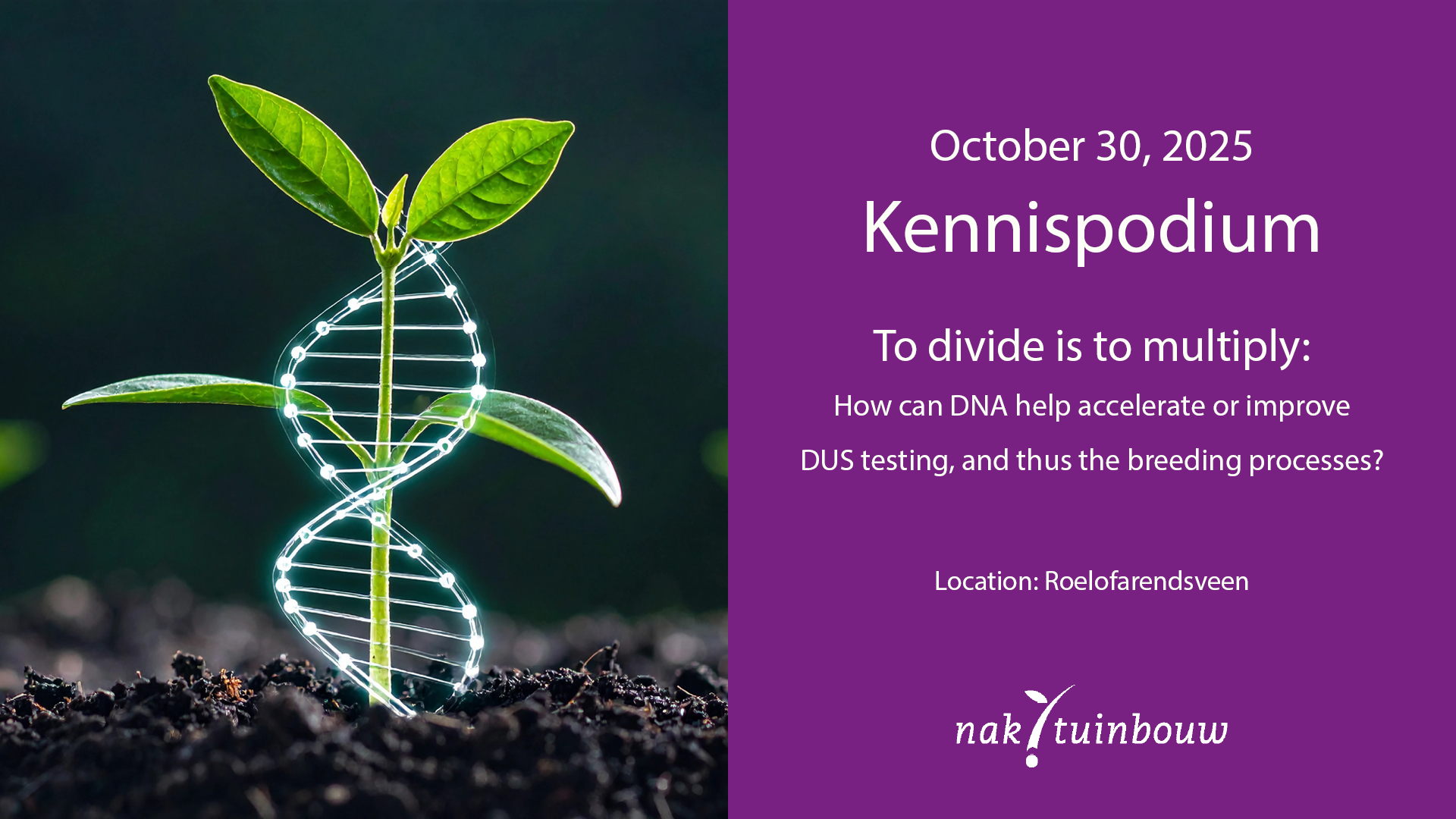  Stock photo of plant with DNA strand and announcement Kennispodium